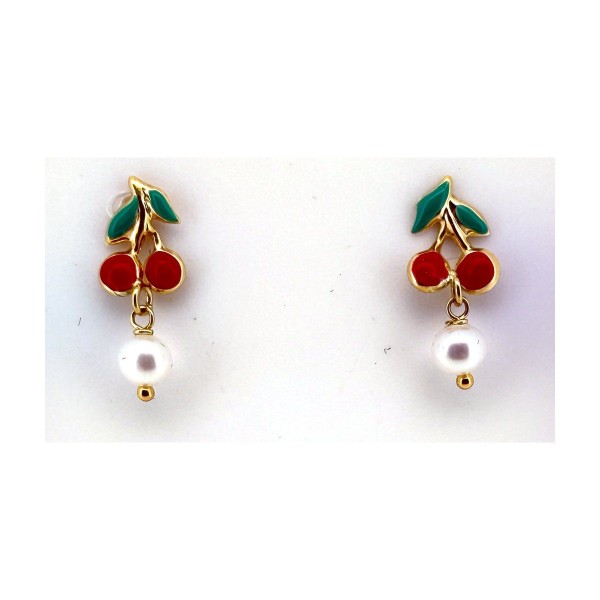 Pendientes pendientes cerezas de oro 18k